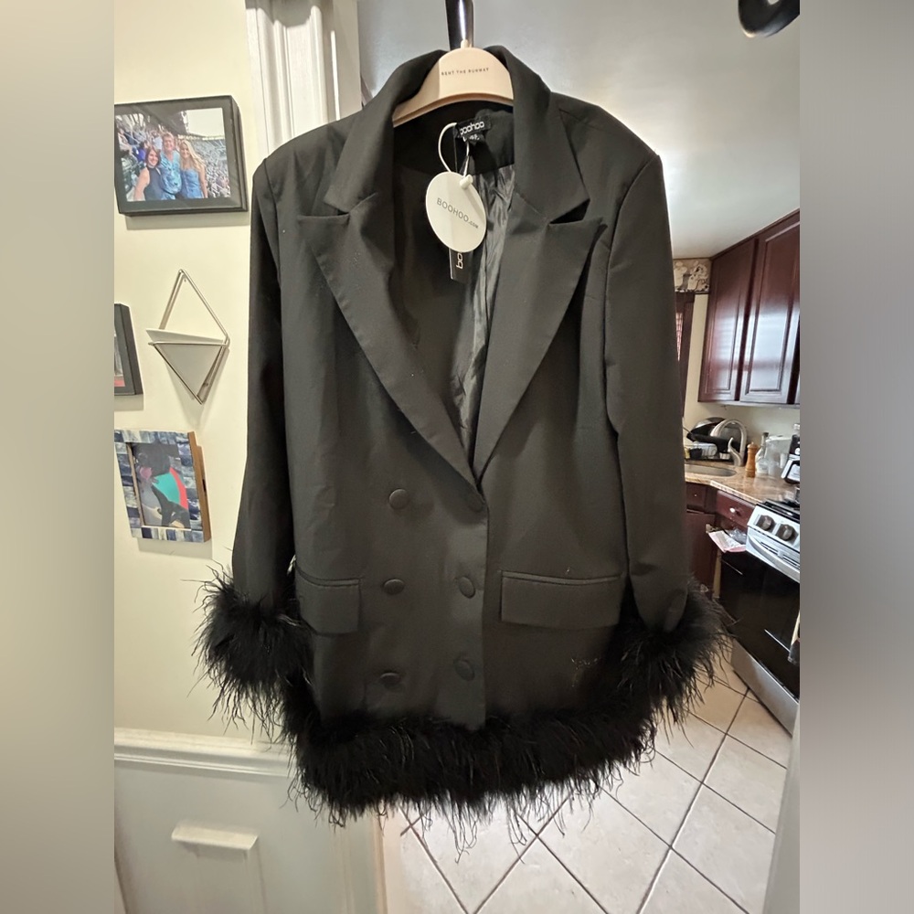 Boohoo Feather Blazer dress